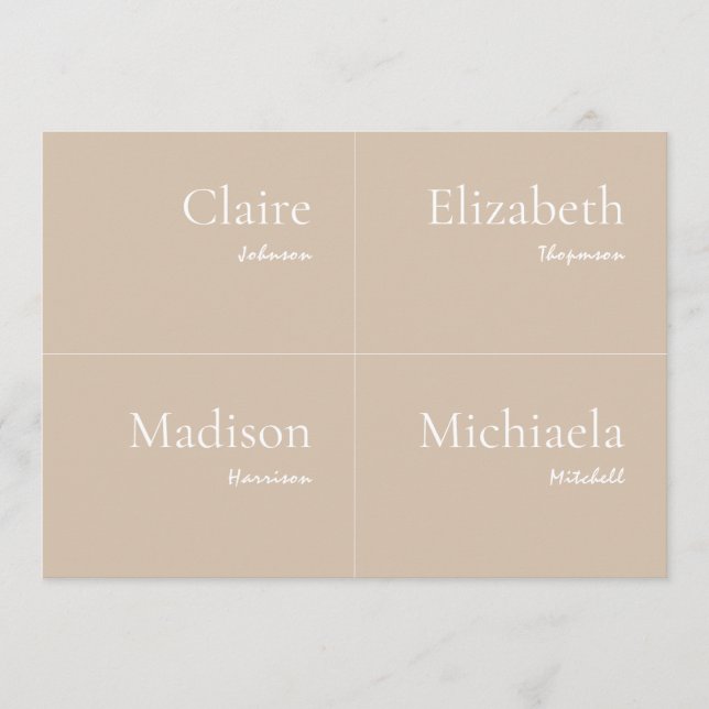 Invitación Beige Boda Place Card DIY (Anverso)