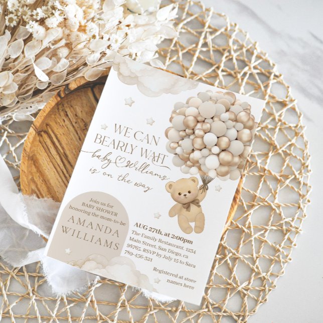 Invitación Beige Boho Bearly espera Neutral Baby Shower (Subido por el creador)