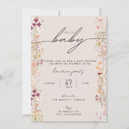 Invitación Beige Boho Floral de flores silvestres Hola Baby S