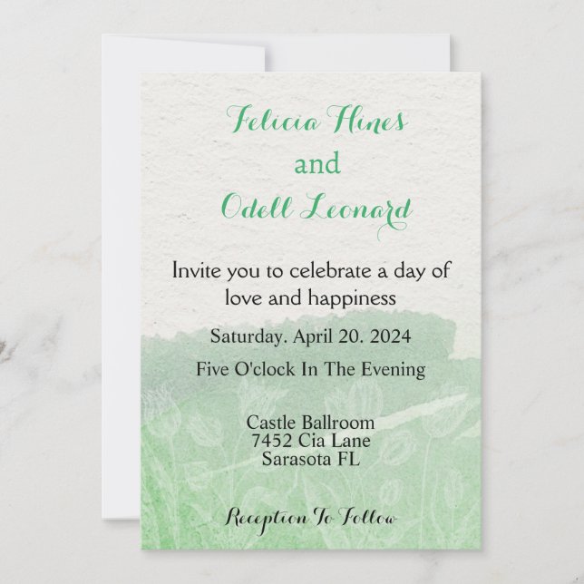 Invitación Beige Boho Floral Verde Boda acuarela moderna (Anverso)