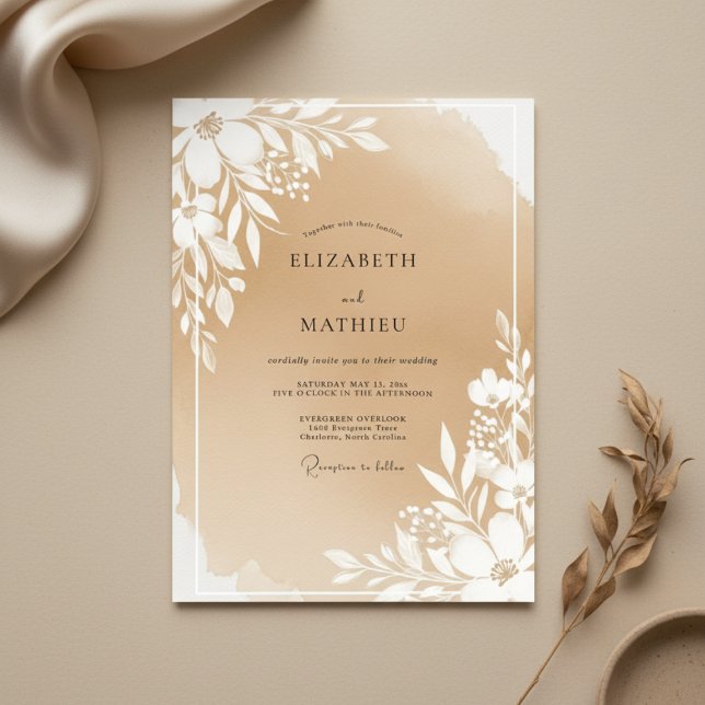 Invitación Beige Botanical Blossom Wedding (Subido por el creador)