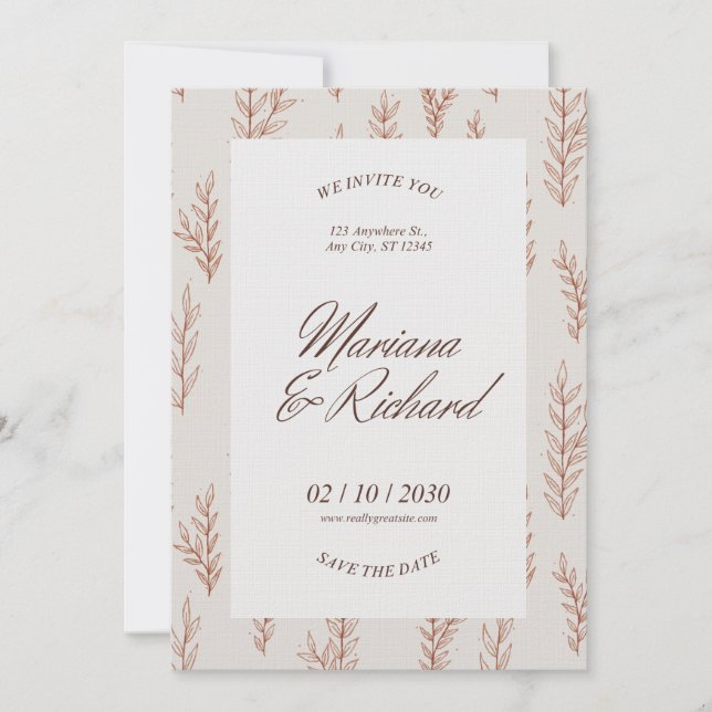 Invitación Beige Botanical Boho Wedding Invitation  (Anverso)