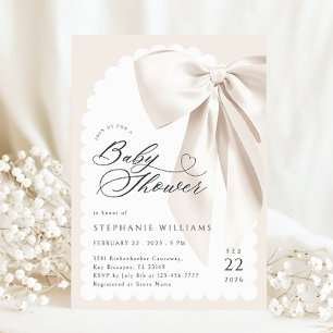 Invitación Beige Bow Baby Shower