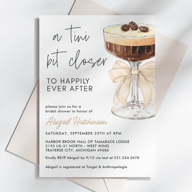 Invitación Beige Bow Espresso Martini Bridal Shower (Beige Bow Espresso Martini Bridal Shower Invitation)