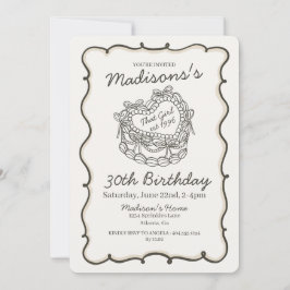 Invitación Beige Bow Retro Heart Coquette Cake Cumpleaños