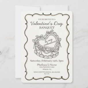 Invitación Beige Bow Retro Heart Coquette Cake Valentine
