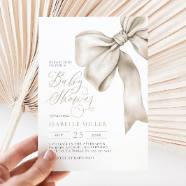 Invitación Beige Bow Sexo Neutral Baby Shower