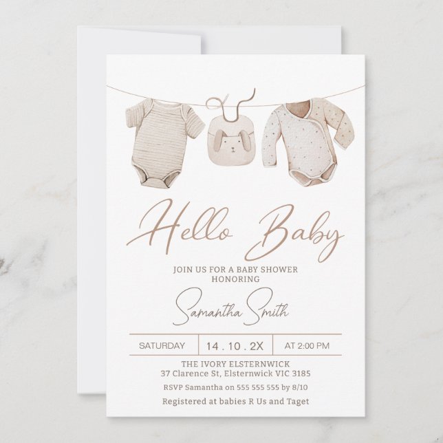 Invitación Beige Boys Baby Clothes Baby Shower (Anverso)
