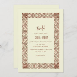 Invitación Beige Brown Boda Geométrico Islámico de Dos Bordes
