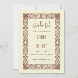 Invitación Beige Brown Boda Geométrico Islámico de Dos Bordes