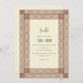 Invitación Beige Brown Boda Geométrico Islámico de Dos Bordes