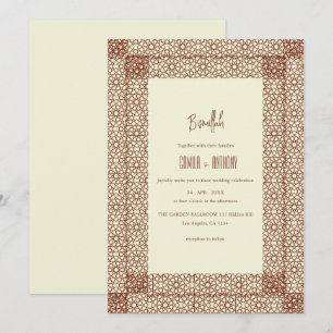 Invitación Beige Brown Boda Geométrico Islámico de Dos Bordes