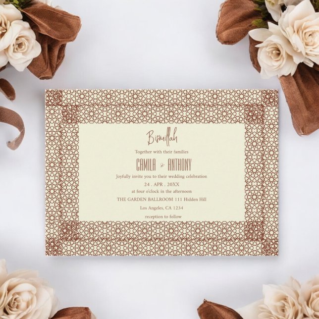 Invitación Beige Brown Boda Geométrico Islámico de Dos Bordes (Subido por el creador)