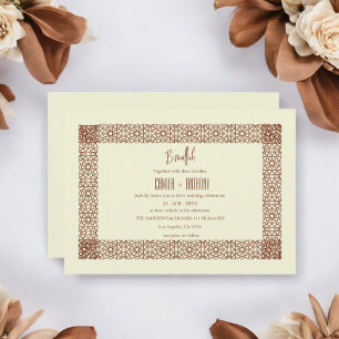 Invitación Beige Brown Boda Geométrico Islámico de Dos Bordes