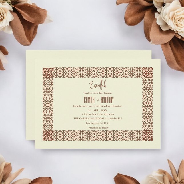 Invitación Beige Brown Boda Geométrico Islámico de Dos Bordes (Subido por el creador)