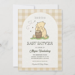 Invitación Beige Brown Checked Teddy Bear Baby Shower