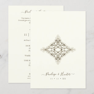 Invitación Beige Brown Chic Lace Romantic Couple Wedding