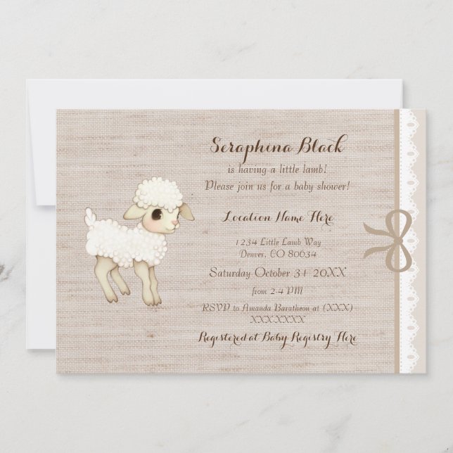 Invitación Beige Burlap Baby Sheep Little Lamb Baby Shower (Anverso)