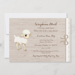 Invitación Beige Burlap Baby Sheep Little Lamb Baby Shower