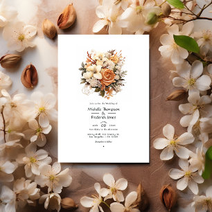 Invitación Beige-castaño Boda de otoño floral