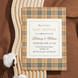 Invitación Beige Check Plaid Baby Shower