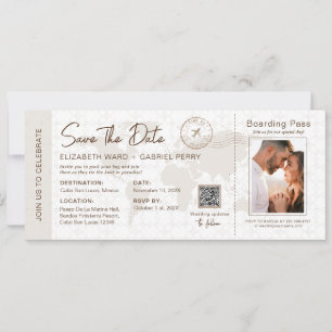 Invitación Beige Código Qr de la boda de destino de la tarjet