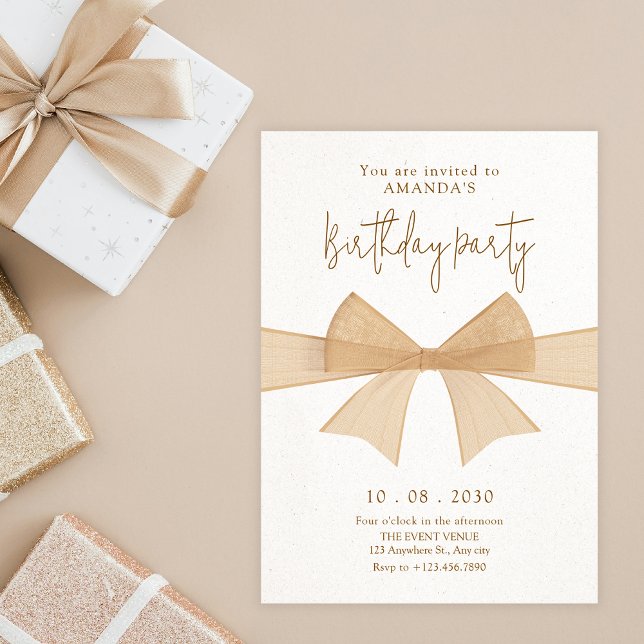 Invitación Beige cumpleaños de arco marrón suave (Subido por el creador)