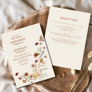 Invitación Beige de flores silvestres de Boho en una boda de 