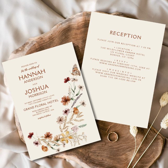 Invitación Beige de flores silvestres de Boho en una boda de  (Subido por el creador)