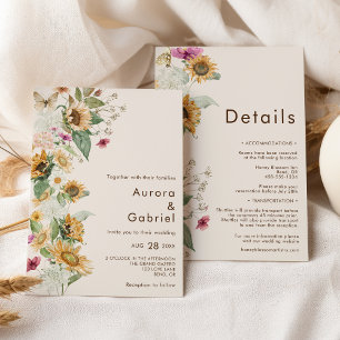 Invitación Beige De Girasol Rústico Detalles De Un Boda