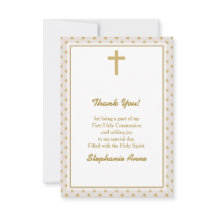 Beige de la comunión con puntos de polka de oro