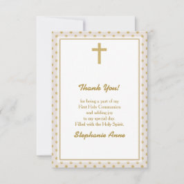Invitación Beige de la comunión con puntos de polka de oro