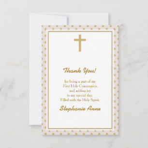 Invitación Beige de la comunión con puntos de polka de oro