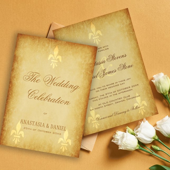 Invitación Beige de oro de lujo estilo francés fleur de lis (Subido por el creador)