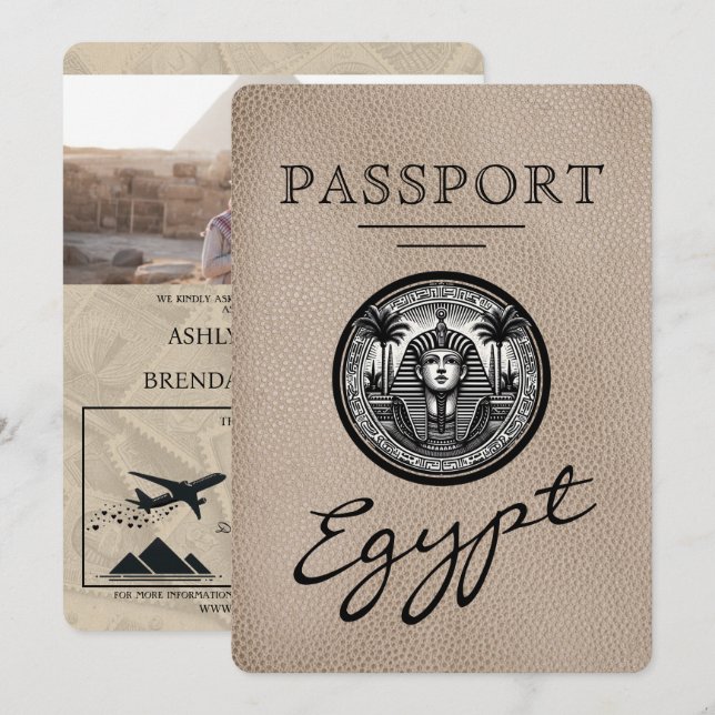Invitación Beige Egypt Passport Wedding Invitation (Anverso / Reverso)