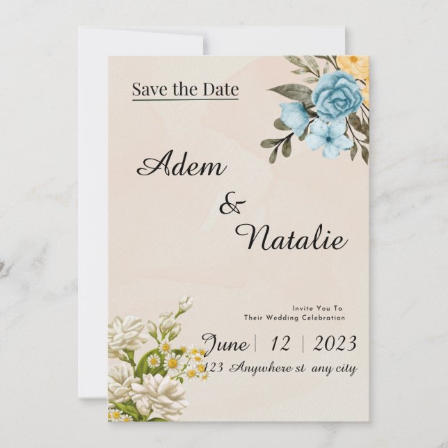 Invitación Beige elegant Wedding Card (Anverso)