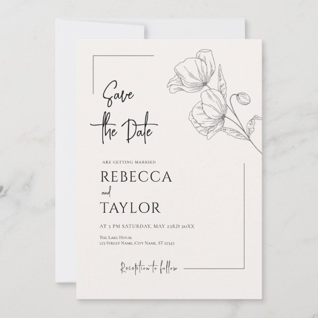 Invitación Beige Elegante Minimal Save the Date (Anverso)