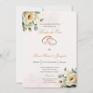Invitación Beige flor blanca Boda de oro editable