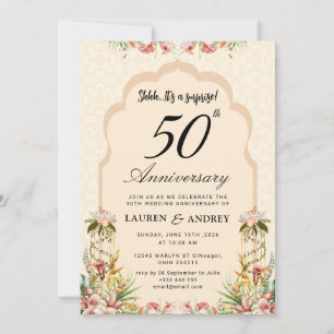 Invitación Beige Floral 50º Aniversario de Boda