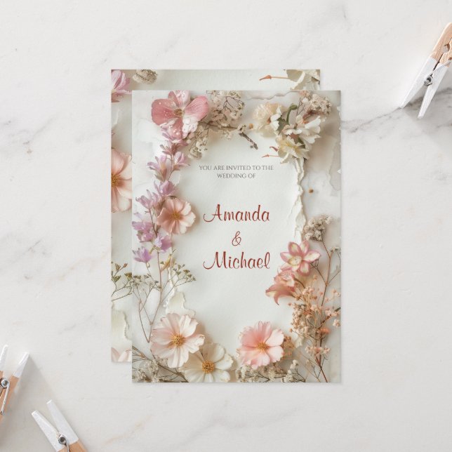Invitación Beige Floral Boda (Anverso/Reverso In Situ)