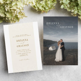 Invitación Beige Floral Elegant Minimalist Photo Back Wedding
