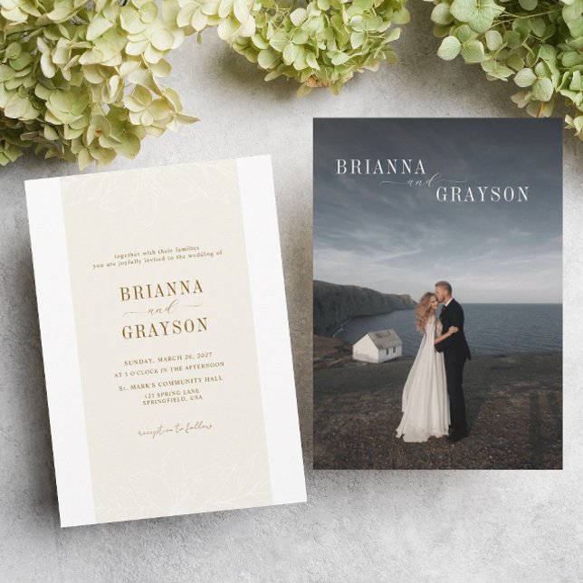 Invitación Beige Floral Elegant Minimalist Photo Back Wedding (Subido por el creador)