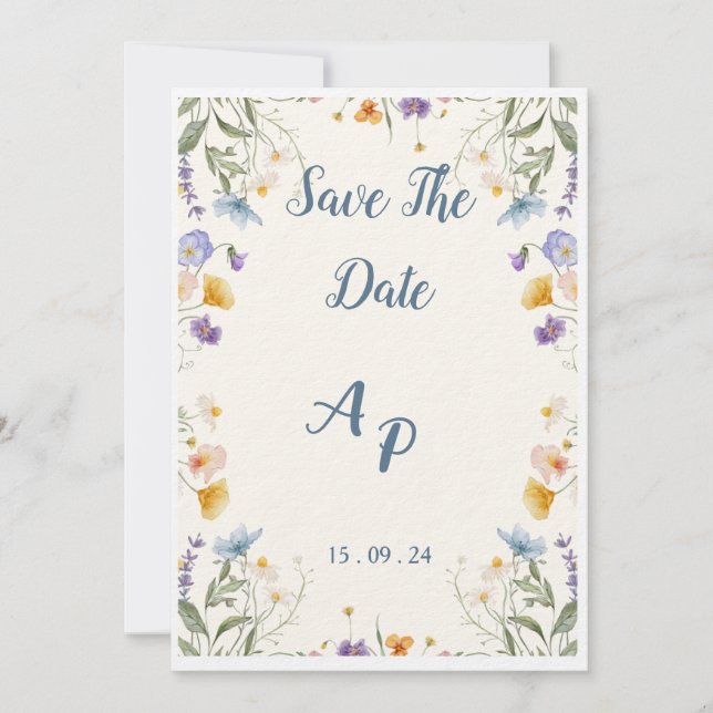 Invitación Beige Floral Para Boda (Anverso)