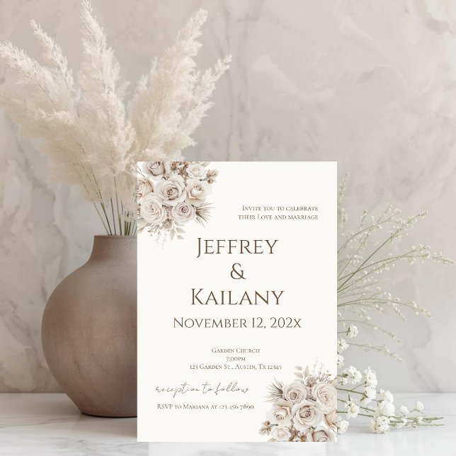 Invitación Beige Flowers Wedding (Subido por el creador)