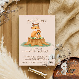 Invitación Beige Fox Watercolor Mamá Niño Ducha