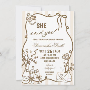 Invitación Beige Garabato Manuscrito Champagne Dijo que Sí