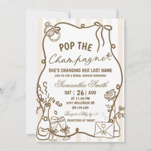 Invitación Beige Garabato Manuscrito Descorcha El Champán Nup