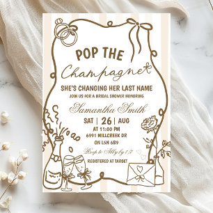 Invitación Beige Garabato Manuscrito Descorcha El Champán Nup