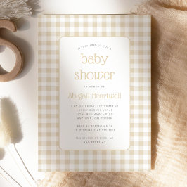 Invitación Beige Gingham Check Baby Shower