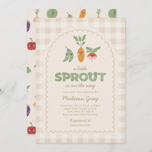 Invitación Beige Gingham Little Sprout en el camino a Baby Sh